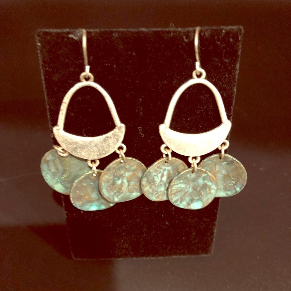 Silver earrings with copper & 3 sea foam coins